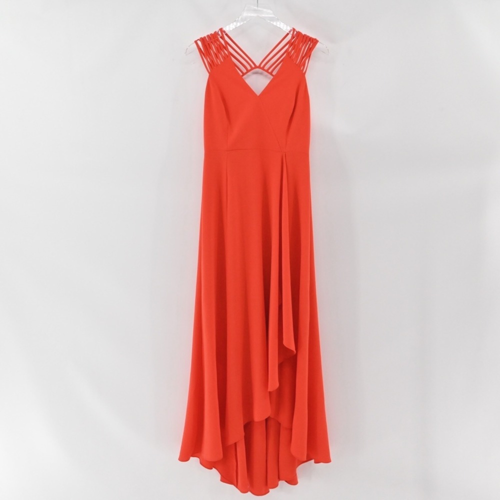 HALSTON HERITAGE Orange High Low Dress Size 2 Glamorous Formal Gown Elegant HOCO - Picture 2 of 12